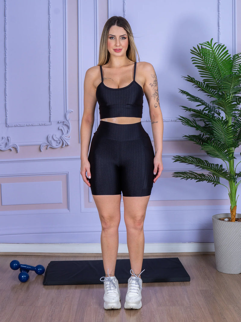 Conjunto Fitness - Kit Shorts + Top com Alça