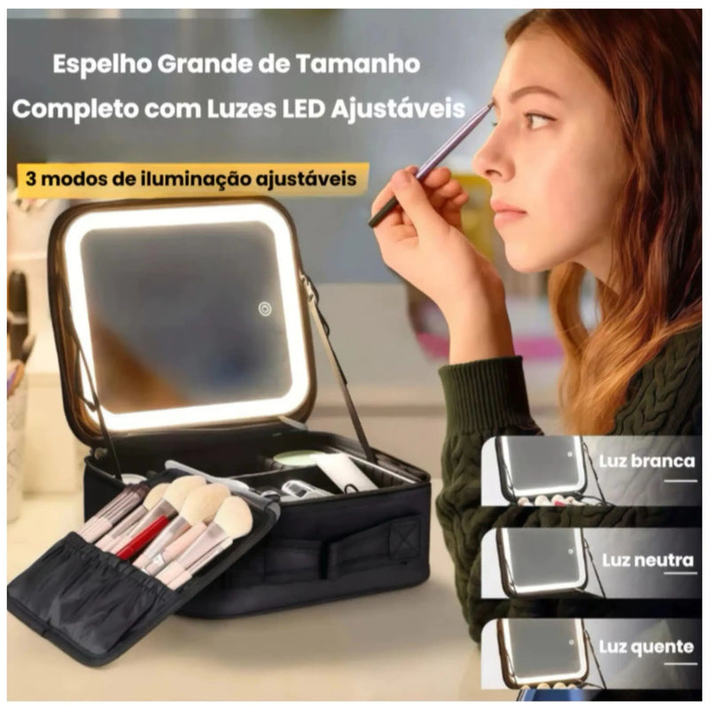 ESTOJO DE MAQUIAGEM COM LUZ LED E ESPELHO - PROFESSIONAL MAKEUP CASE