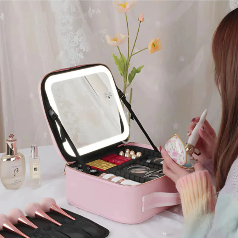 ESTOJO DE MAQUIAGEM COM LUZ LED E ESPELHO - PROFESSIONAL MAKEUP CASE