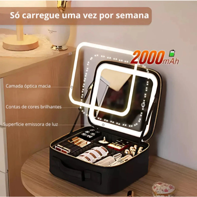 ESTOJO DE MAQUIAGEM COM LUZ LED E ESPELHO - PROFESSIONAL MAKEUP CASE